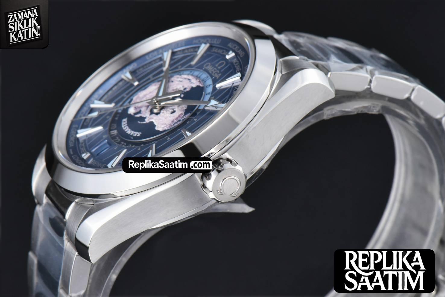 Aqua Terra 150m GMT Worldtimer 43mm VSF Ice Blue Dial SS Bracelet A8938 -09