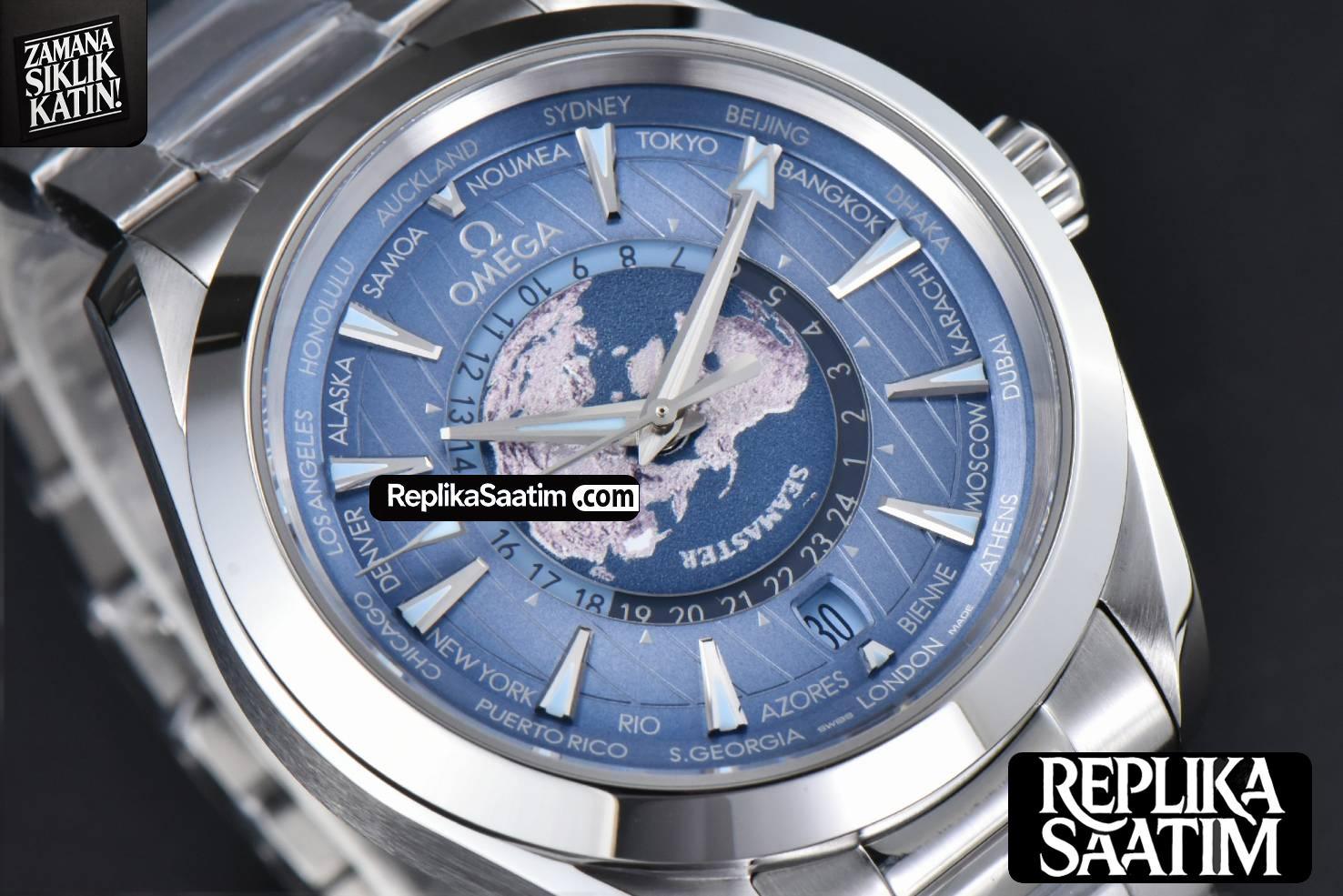 Aqua Terra 150m GMT Worldtimer 43mm VSF Ice Blue Dial SS Bracelet A8938 -10