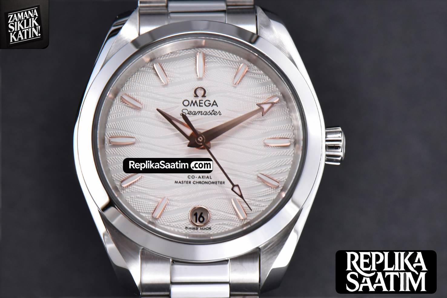 Aqua Terra 150M Ladies VSF 34MM White Wave Dial RG Marker SS Bracelet A8800 -01