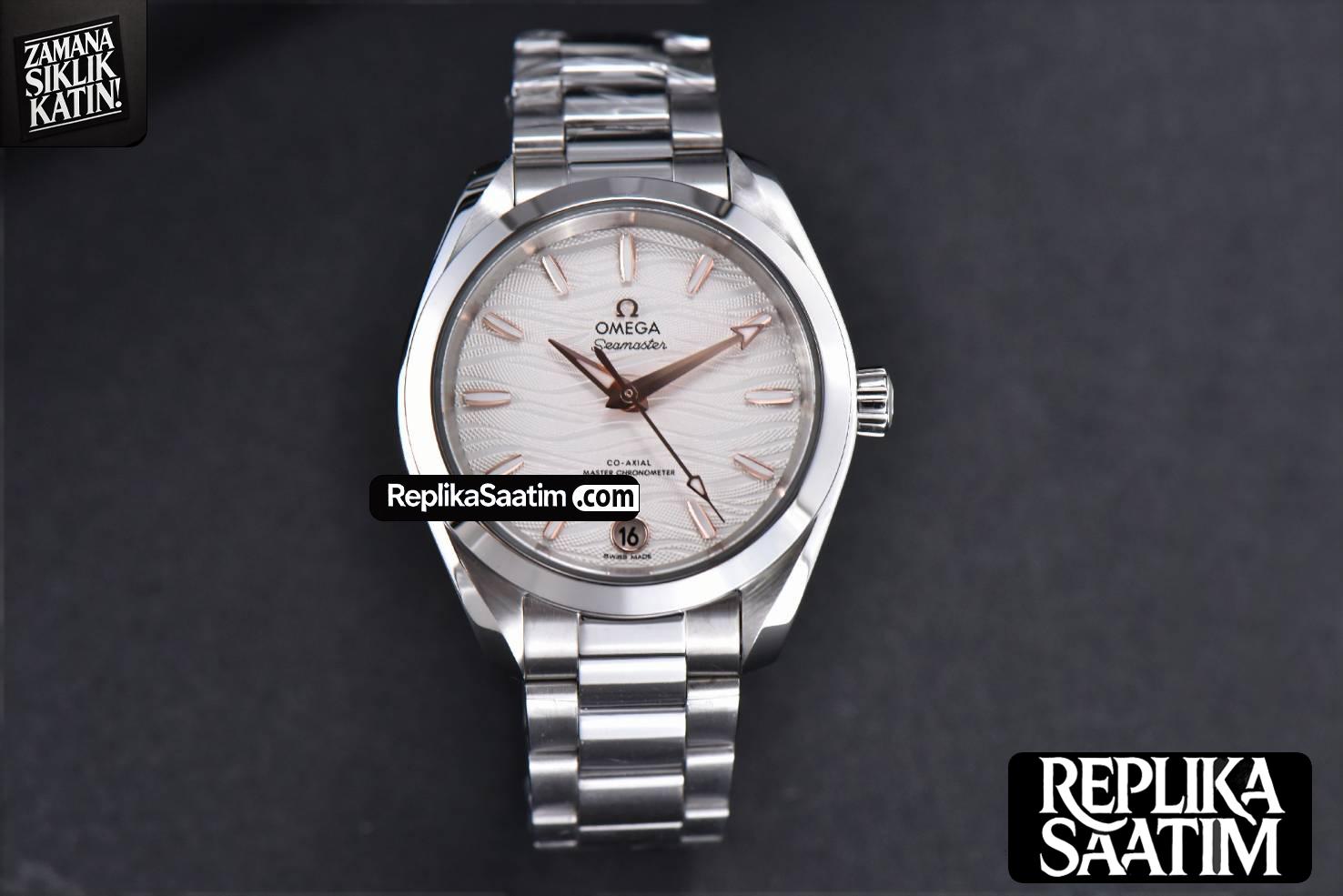 Aqua Terra 150M Ladies VSF 34MM White Wave Dial RG Marker SS Bracelet A8800 -02
