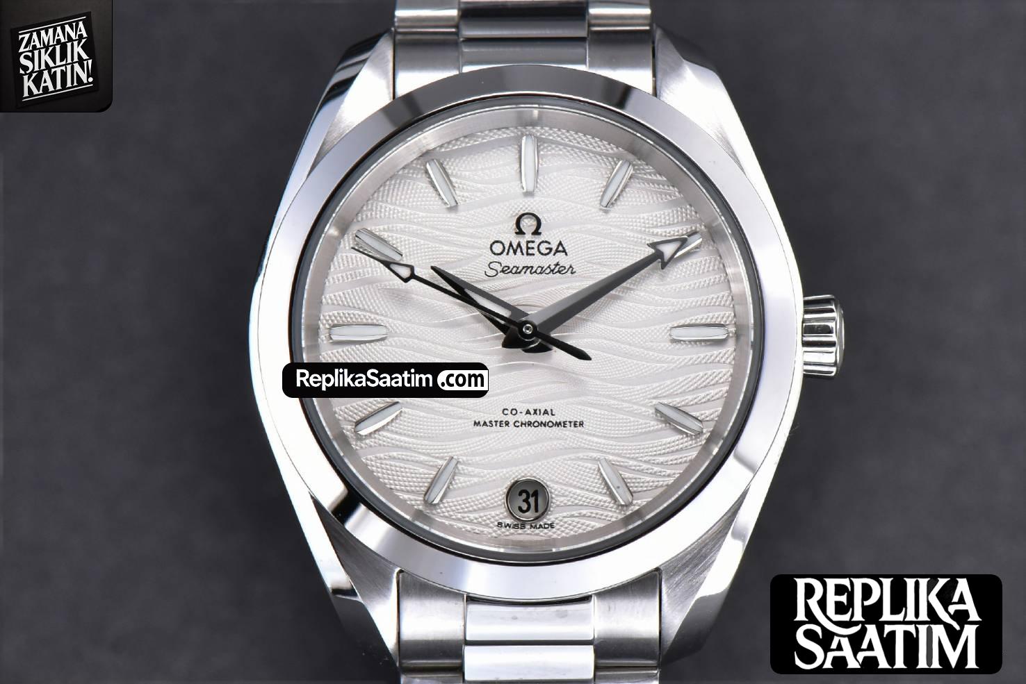 Aqua Terra 150M Ladies VSF 34MM White Wave Dial Silver Marker SS Bracelet A8800 -01