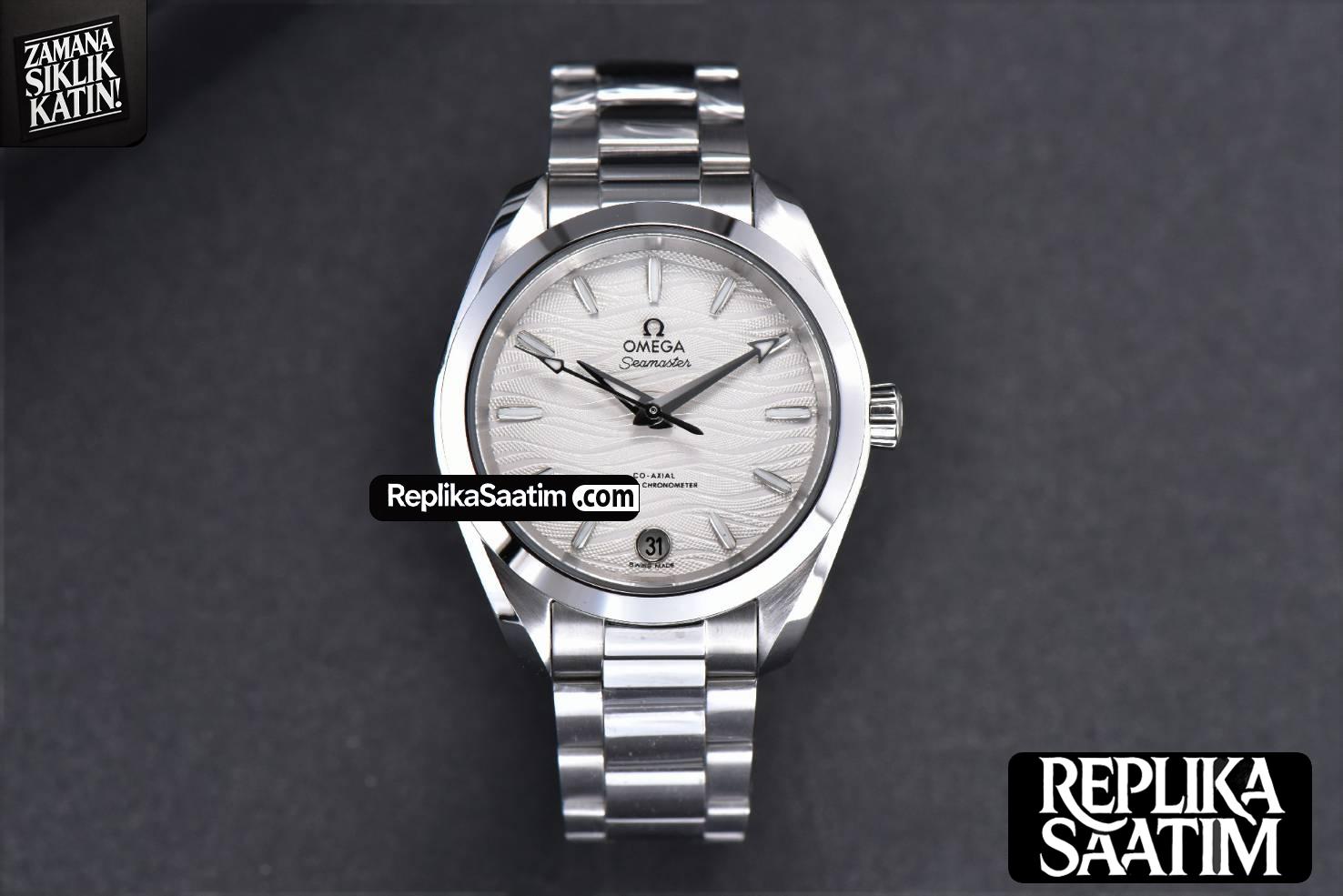 Aqua Terra 150M Ladies VSF 34MM White Wave Dial Silver Marker SS Bracelet A8800 -02