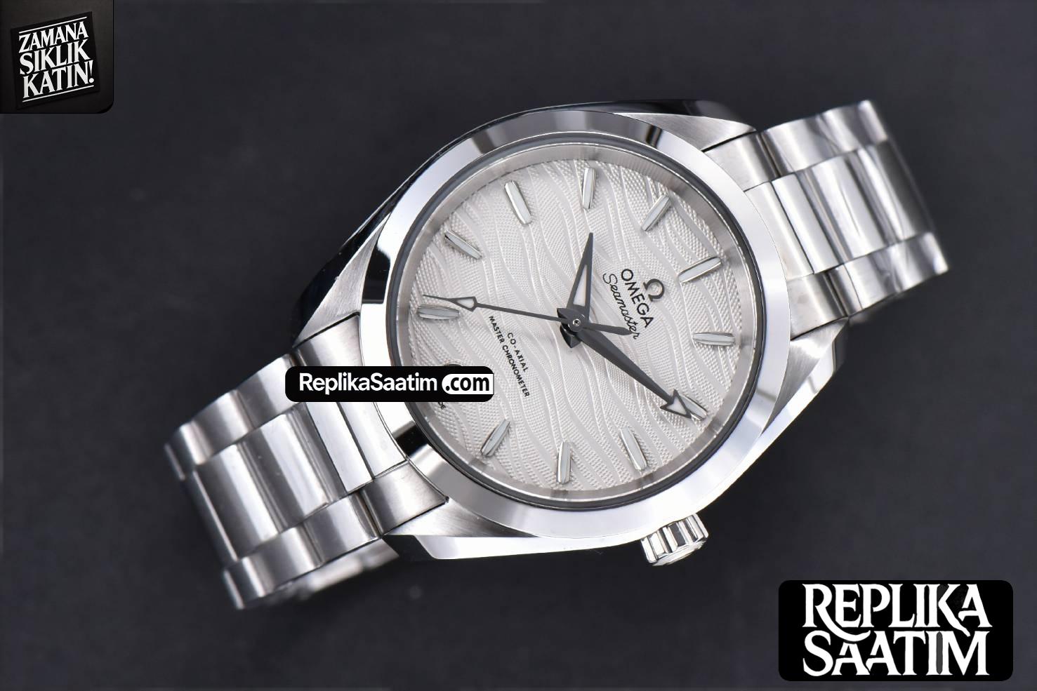 Aqua Terra 150M Ladies VSF 34MM White Wave Dial Silver Marker SS Bracelet A8800 -03