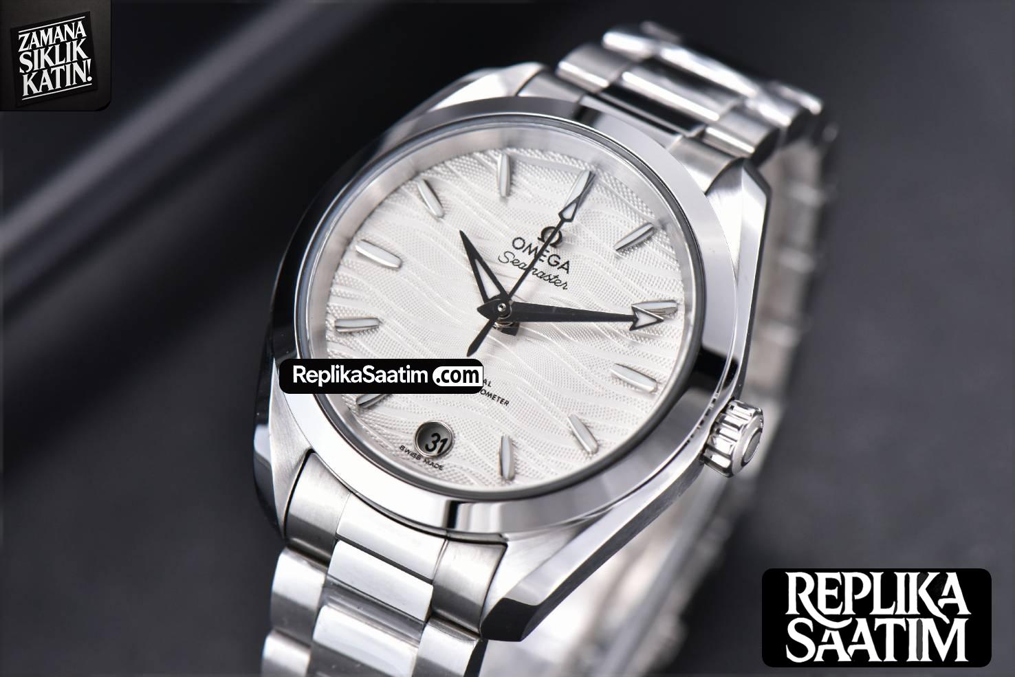 Aqua Terra 150M Ladies VSF 34MM White Wave Dial Silver Marker SS Bracelet A8800 -04