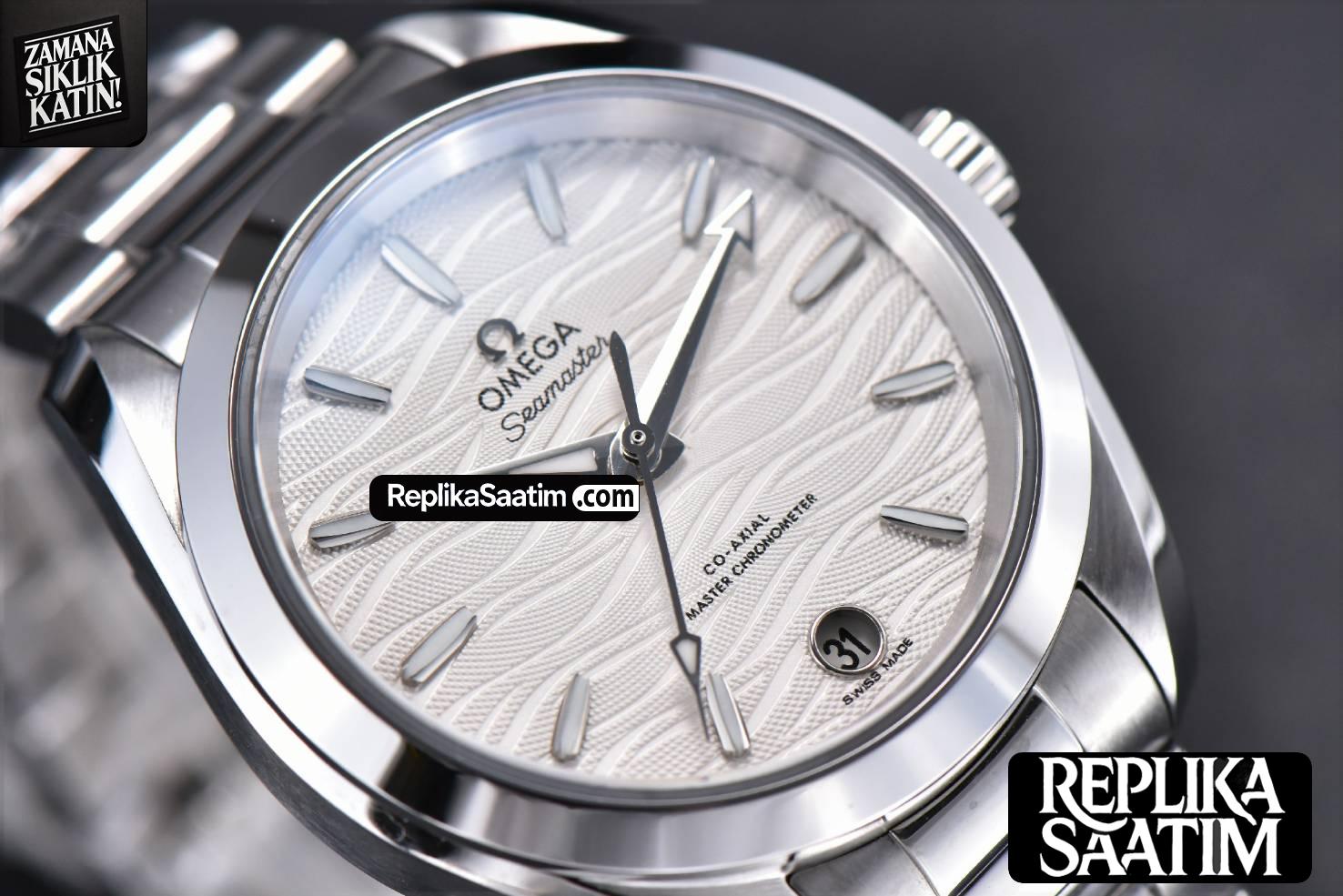 Aqua Terra 150M Ladies VSF 34MM White Wave Dial Silver Marker SS Bracelet A8800 -09