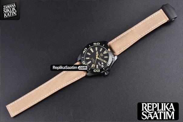 Aquaracer Caliber 5 43mm OF Ceramic Black Dial Yellow Hand Brown Nylon Strap SW200 -33