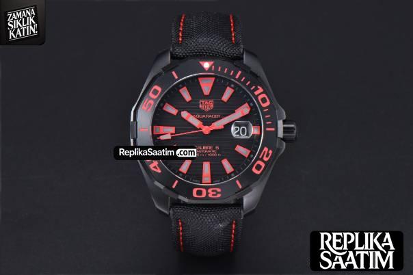 Aquaracer Caliber 5 43mm OF Ceramic Black Red Hand Dial Black Nylon Strap SW200 -01