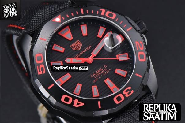 Aquaracer Caliber 5 43mm OF Ceramic Black Red Hand Dial Black Nylon Strap SW200 -10
