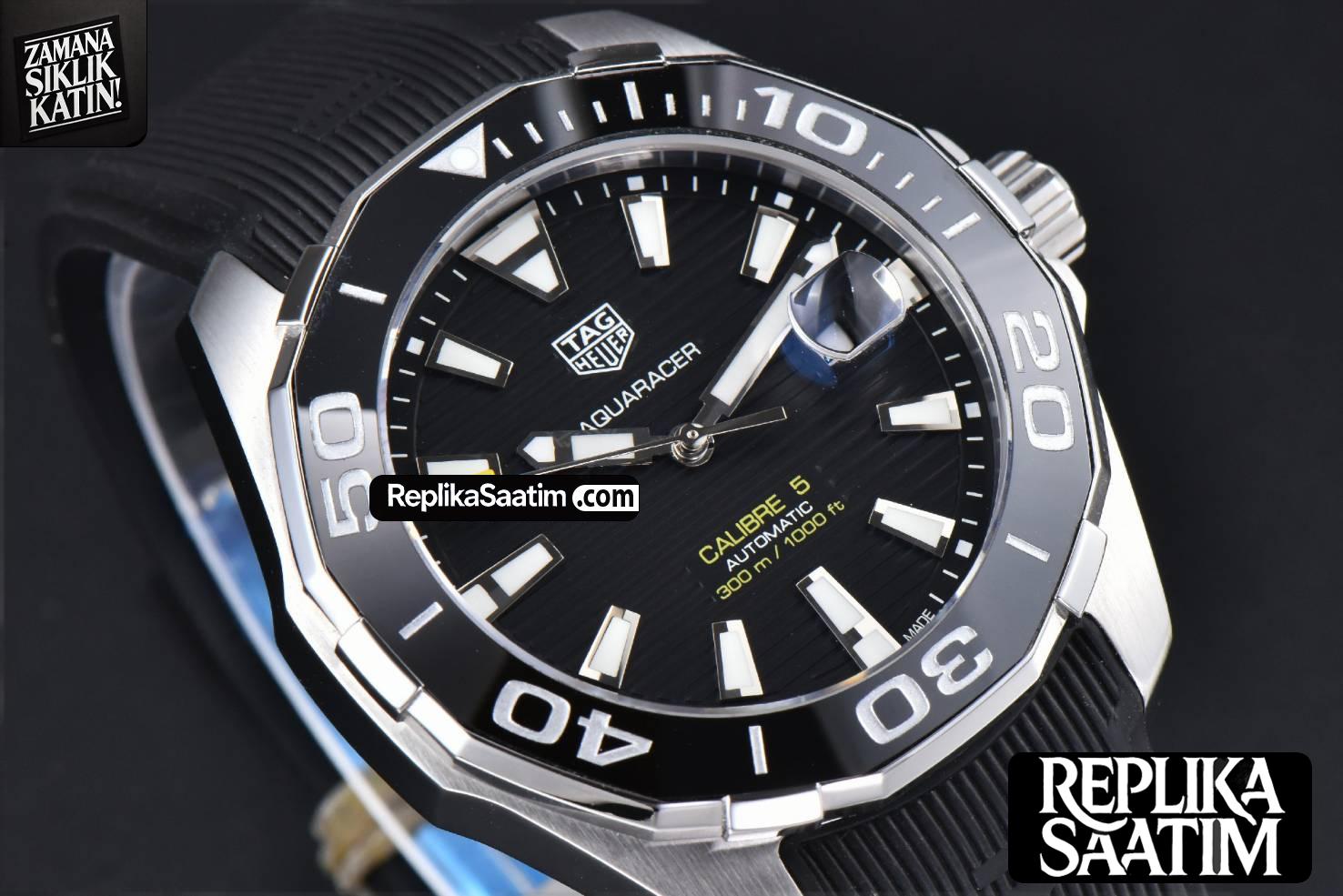 Aquaracer Calibre 5 OF 43MM Black Dial Black Bezel Rubber Strap Swiss SW200 -11
