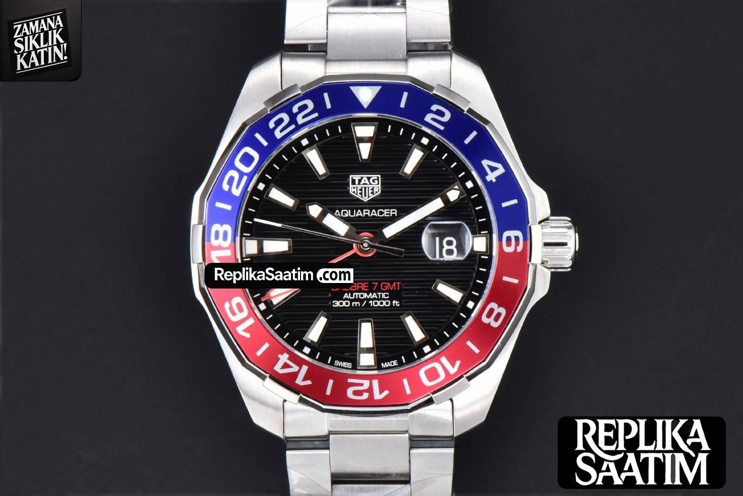 Aquaracer Calibre 7 GMT OF 43MM Blue/Red Bezel Black Dial Swiss SW200 -01