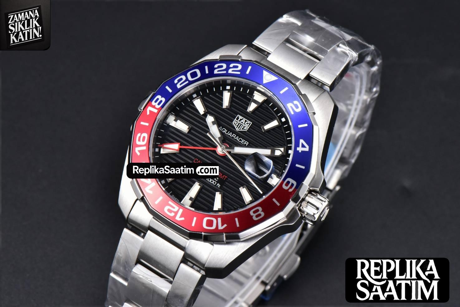 Aquaracer Calibre 7 GMT OF 43MM Blue/Red Bezel Black Dial Swiss SW200 -04