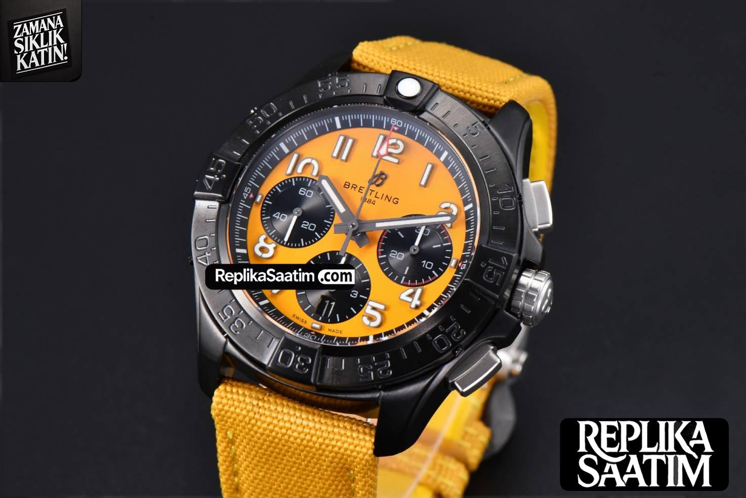 Avenger Chronograph 44mm BLSF Black PVD Orange/Black Dial Orange Nylon Strap A7750 -03