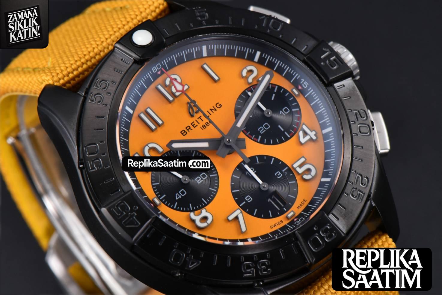 Avenger Chronograph 44mm BLSF Black PVD Orange/Black Dial Orange Nylon Strap A7750 -12