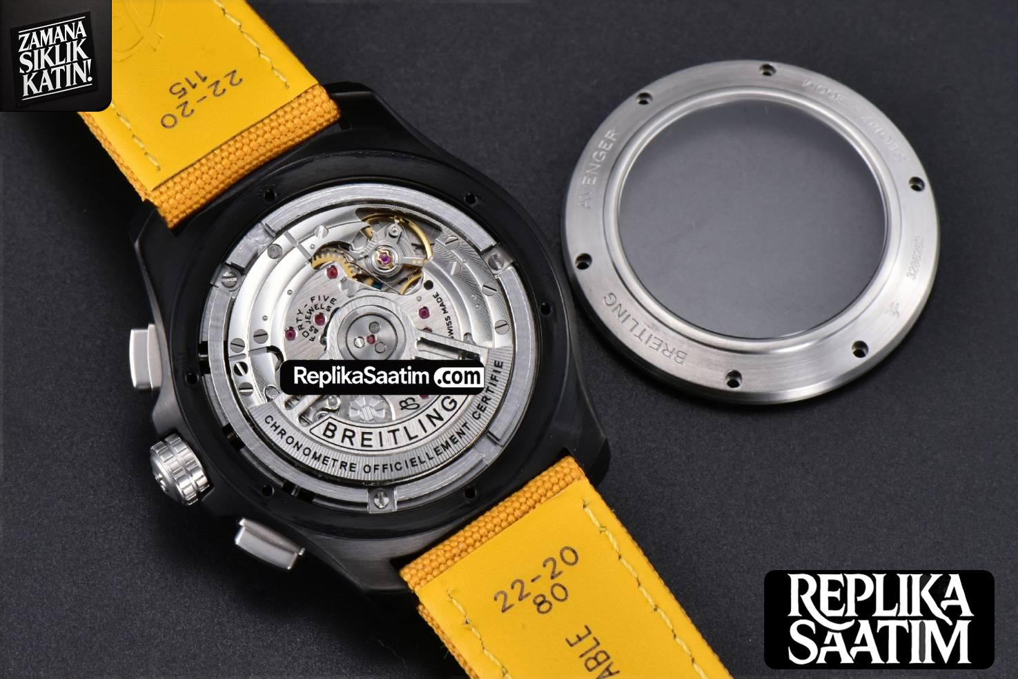 Avenger Chronograph 44mm BLSF Black PVD Orange/Black Dial Orange Nylon Strap A7750 -18