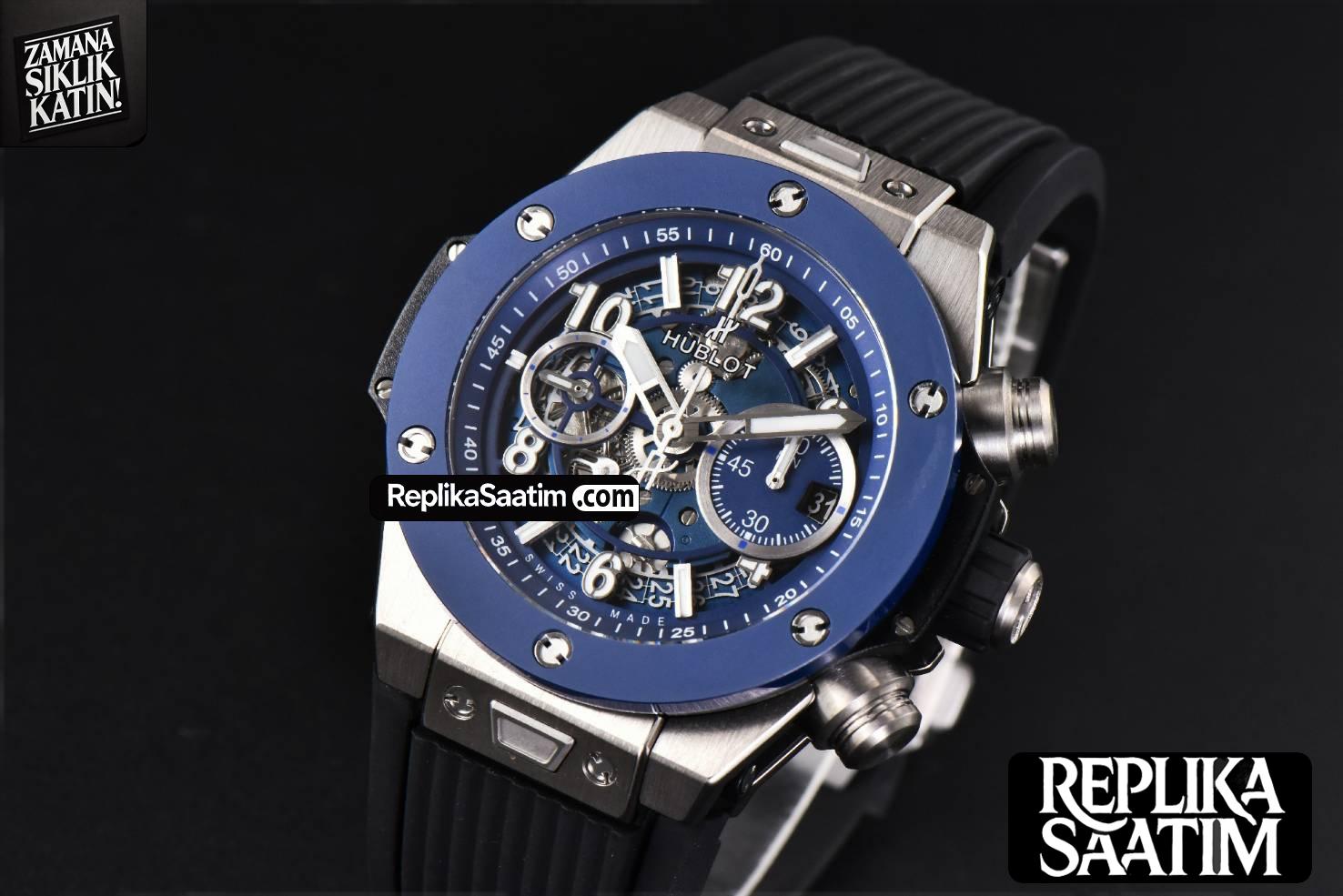Big Bang Unico 45mm BBF Blue Ceramic Skeleton Dial Black Rubber Strap A1280 -03