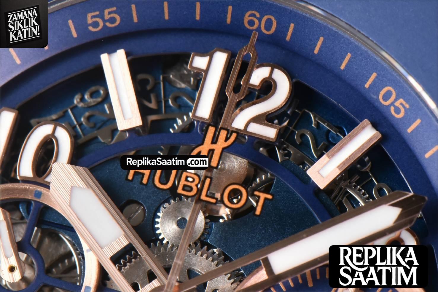 Big Bang Unico 45mm BBF RG Blue Ceramic Skeleton Dial Black Rubber Strap A1280 -04
