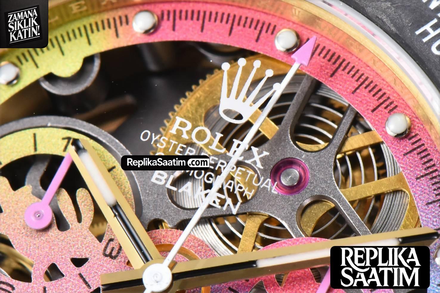 Blaken Daytona PVD RG Carbon 40MM GETF Skeleton Dial Pink Rubber Strap SA4130 -05