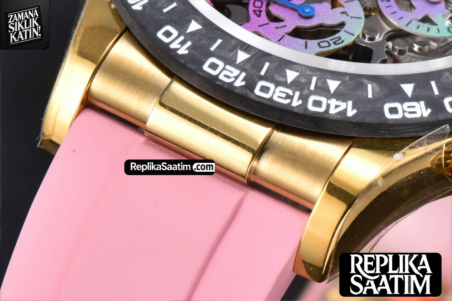 Blaken Daytona PVD RG Carbon 40MM GETF Skeleton Dial Pink Rubber Strap SA4130 -10