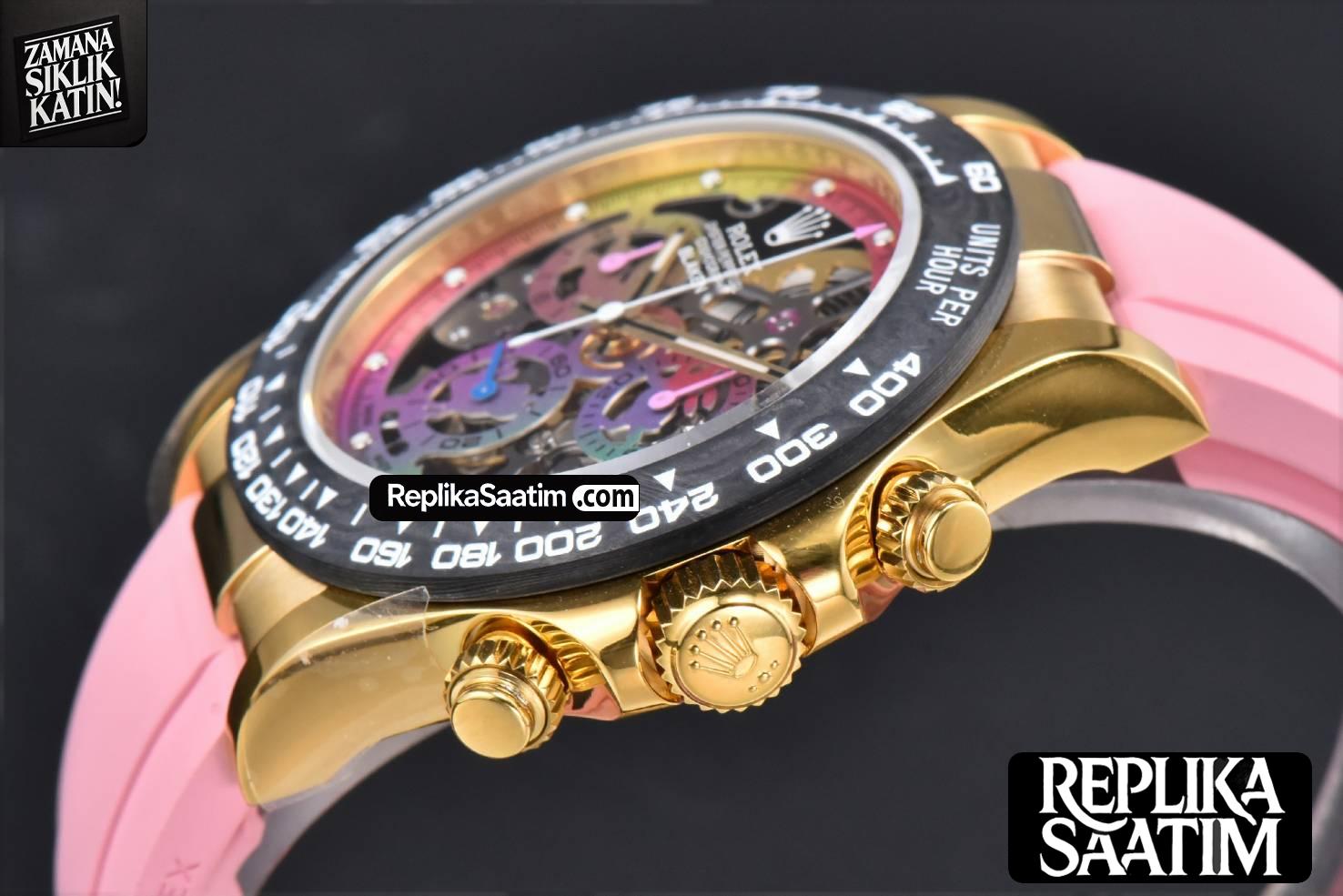 Blaken Daytona PVD RG Carbon 40MM GETF Skeleton Dial Pink Rubber Strap SA4130 -11