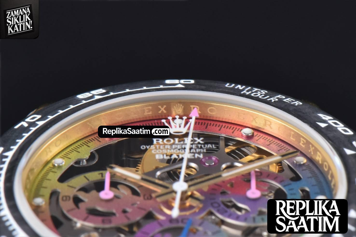 Blaken Daytona PVD RG Carbon 40MM GETF Skeleton Dial Pink Rubber Strap SA4130 -13