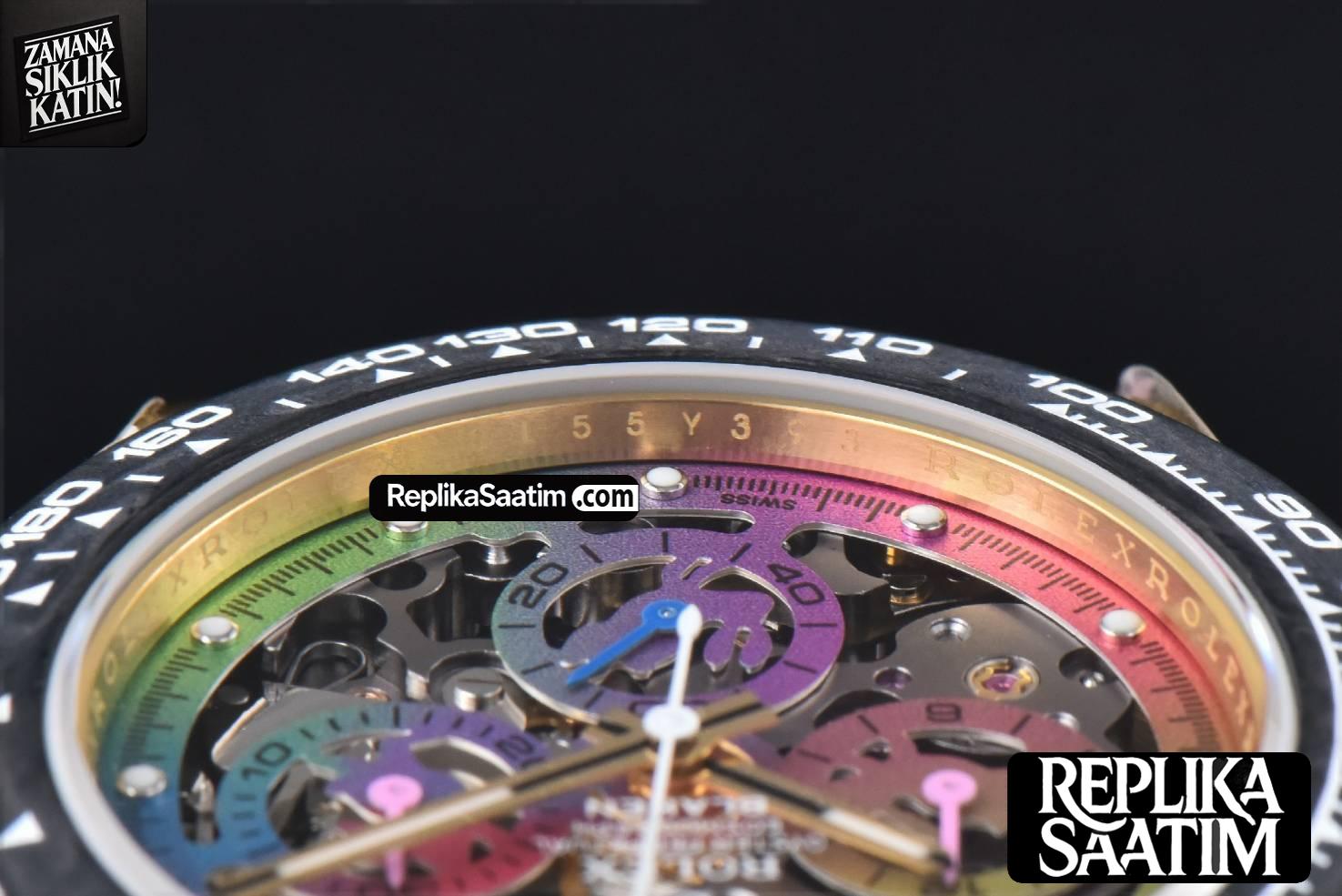 Blaken Daytona PVD RG Carbon 40MM GETF Skeleton Dial Pink Rubber Strap SA4130 -14