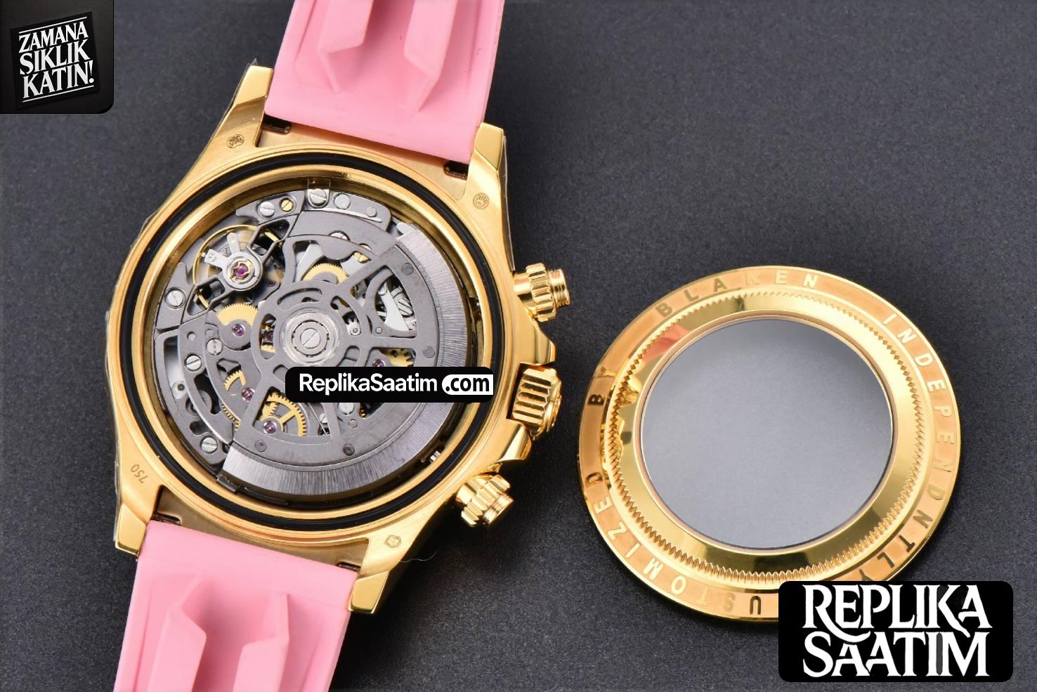Blaken Daytona PVD RG Carbon 40MM GETF Skeleton Dial Pink Rubber Strap SA4130 -24