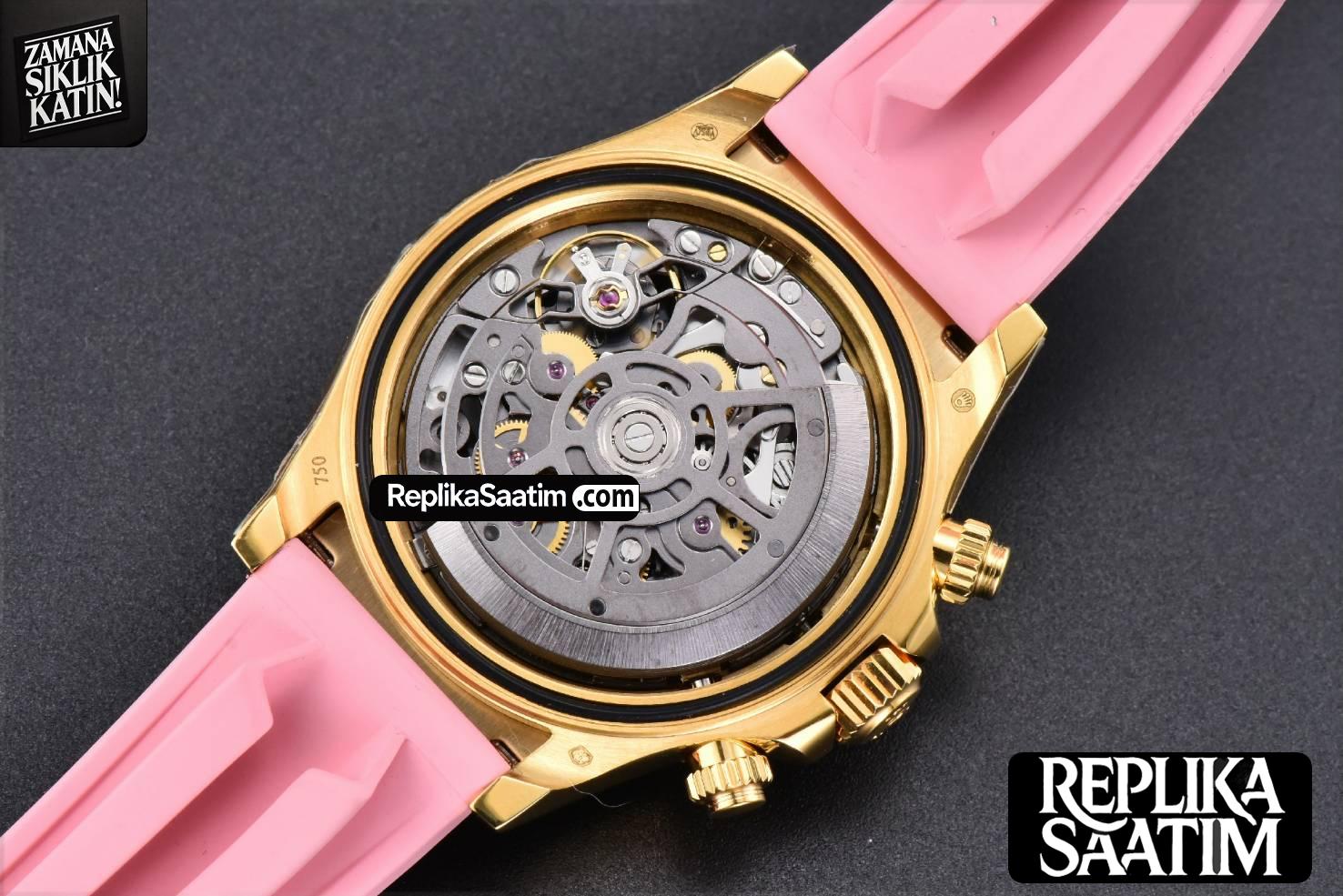 Blaken Daytona PVD RG Carbon 40MM GETF Skeleton Dial Pink Rubber Strap SA4130 -25