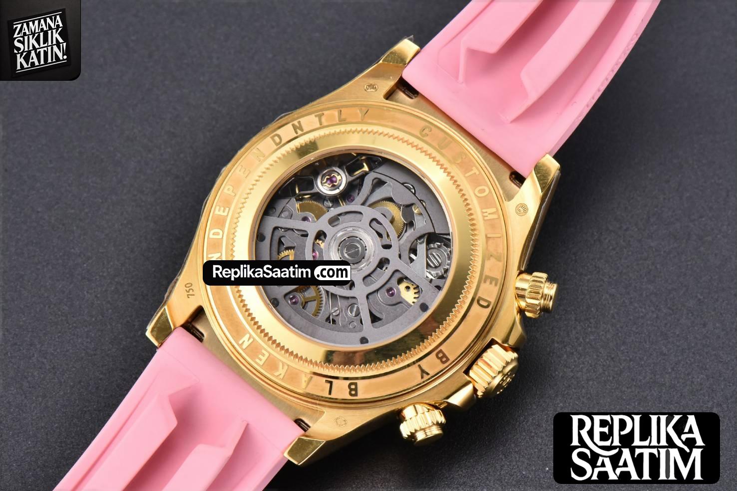 Blaken Daytona PVD RG Carbon 40MM GETF Skeleton Dial Pink Rubber Strap SA4130 -26