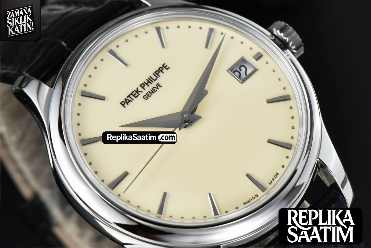 Calatrava 5227 38mm ZF Beige Dial Black Leather Strap 9015 -08