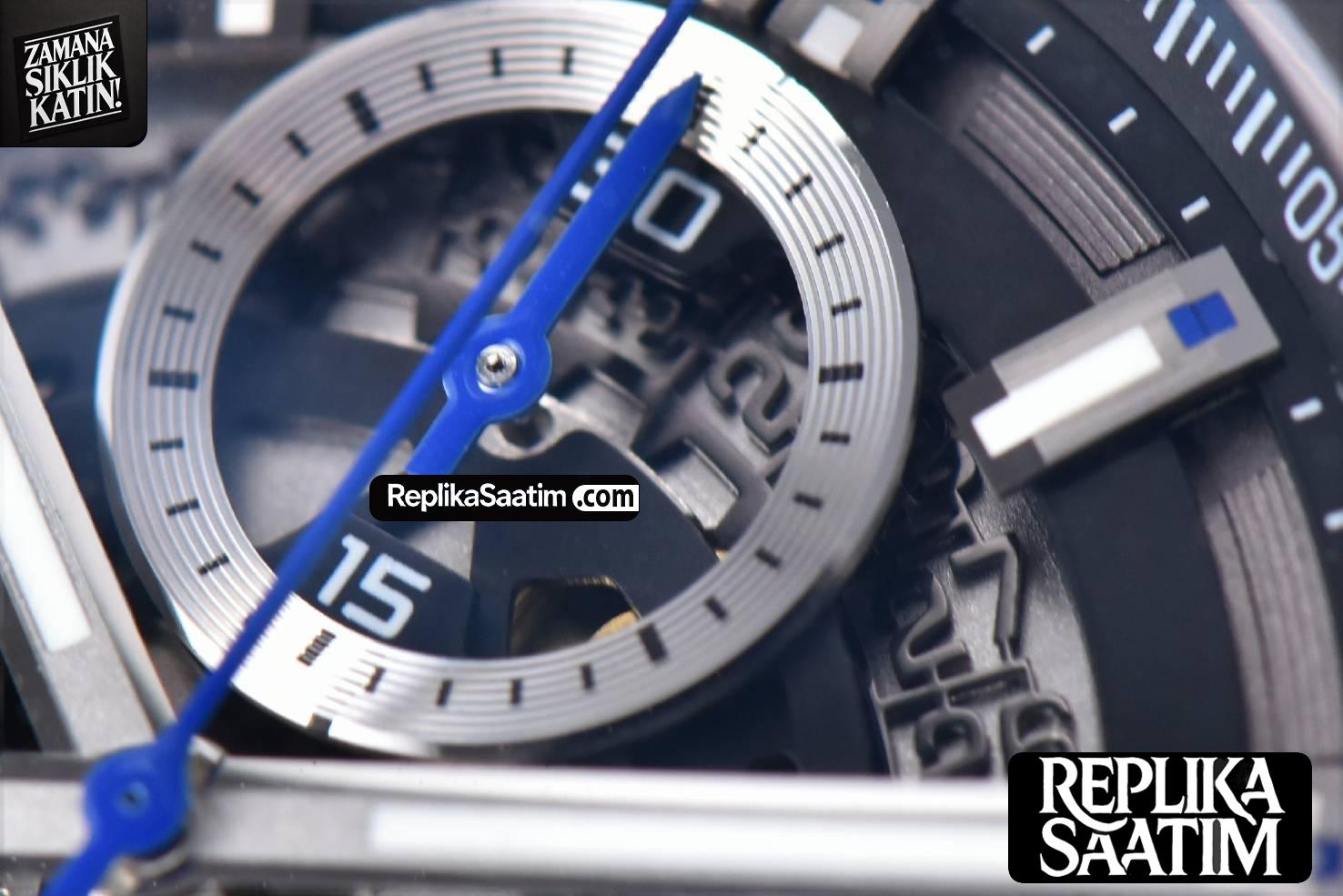 Calibre Heuer 01 Chrono XF 45MM PVD Skeleton Dial Blue Hand Blue Rubber Strap A1887 -05