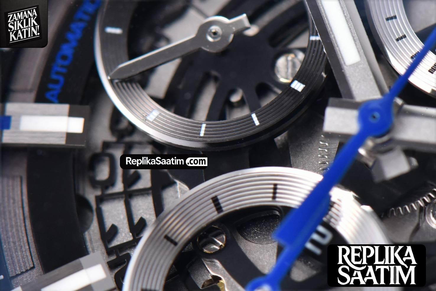Calibre Heuer 01 Chrono XF 45MM PVD Skeleton Dial Blue Hand Blue Rubber Strap A1887 -06
