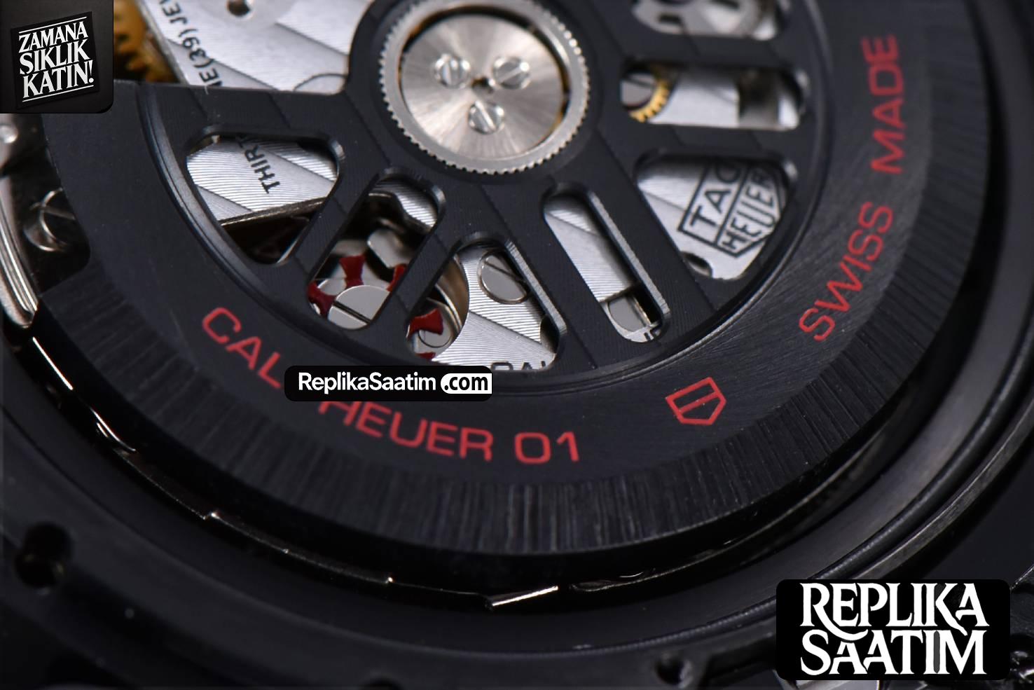 Calibre Heuer 01 Chrono XF 45MM PVD Skeleton Dial Blue Hand Blue Rubber Strap A1887 -22