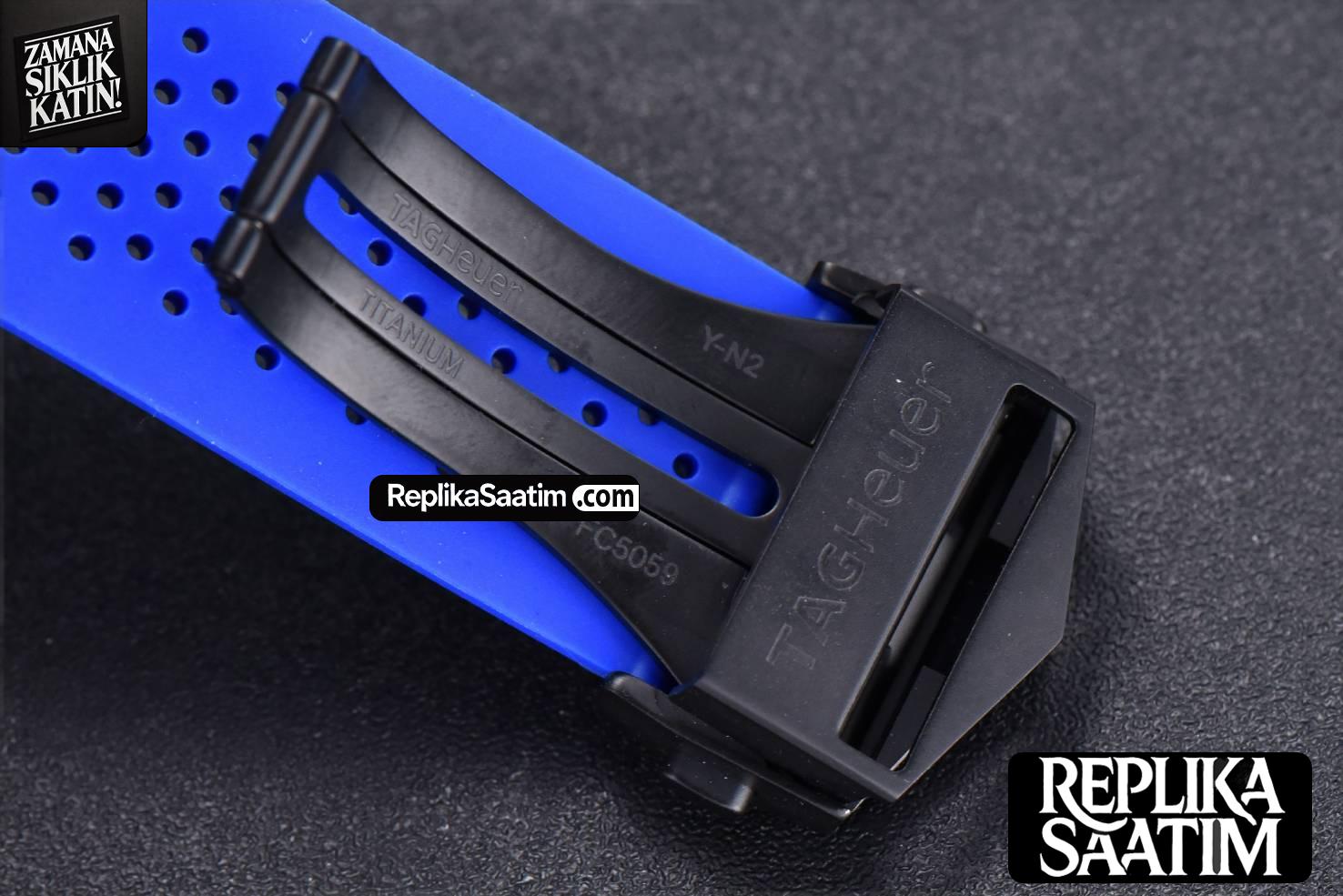 Calibre Heuer 01 Chrono XF 45MM PVD Skeleton Dial Blue Hand Blue Rubber Strap A1887 -25