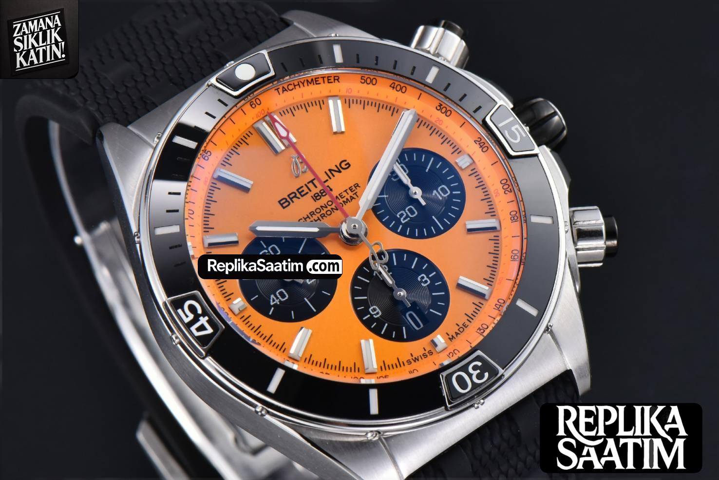 Chronomat B01 42mm BLSF Black Bezel Orange Dial Black Subdial Rubber Strap 7750 -11