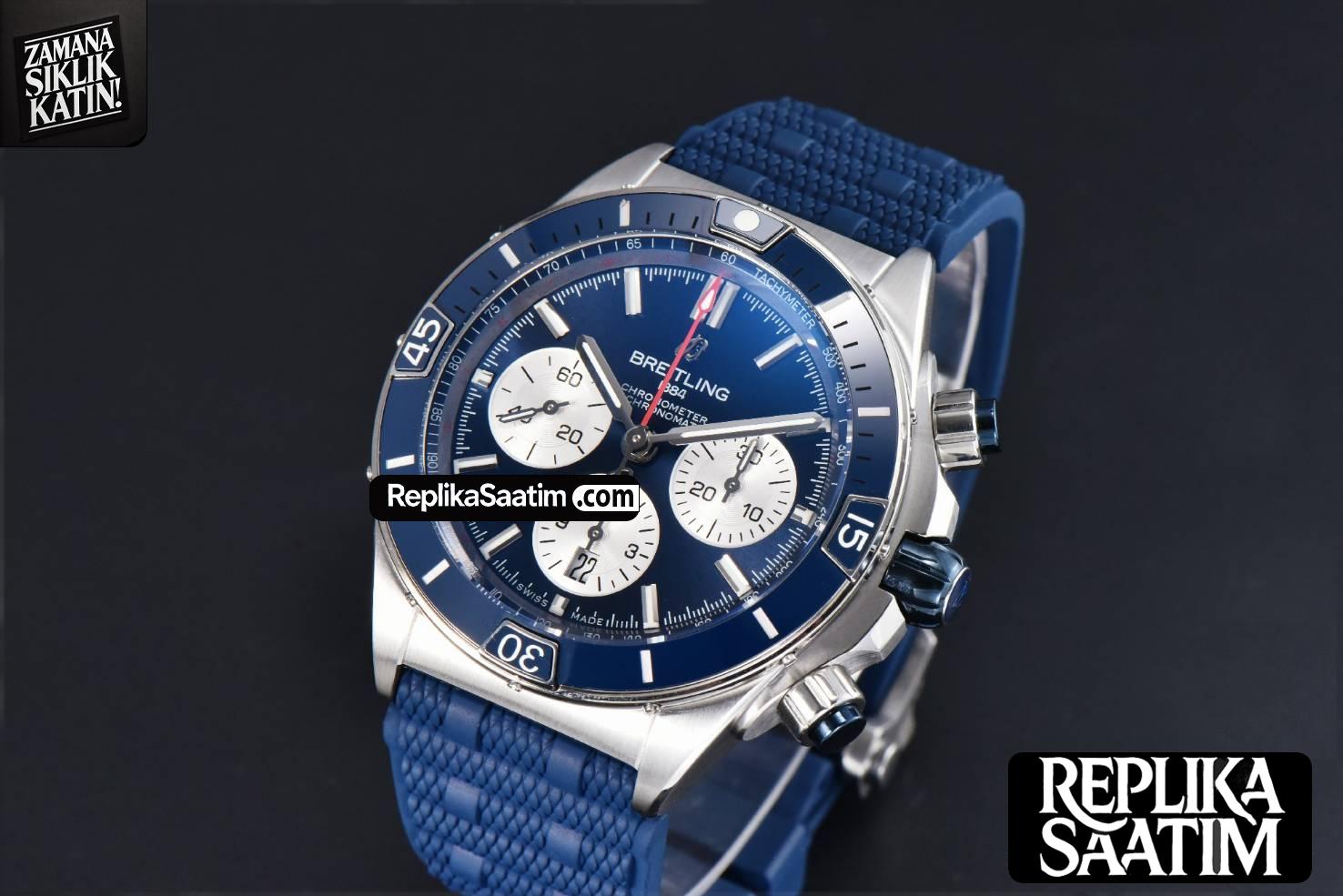 Chronomat B01 42mm BLSF Blue Bezel Blue Dial White Subdial White Rubber Strap 7750 -03