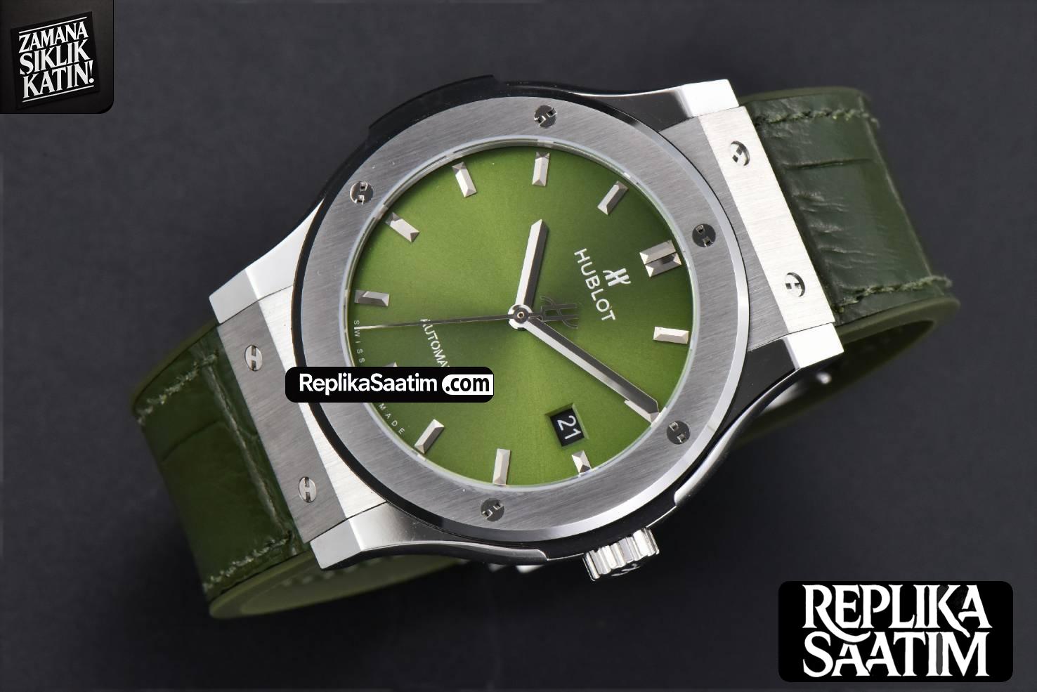 Classic Fusion 42mm SS JJ+F Green Dial Green Leather Strap A1110 -12