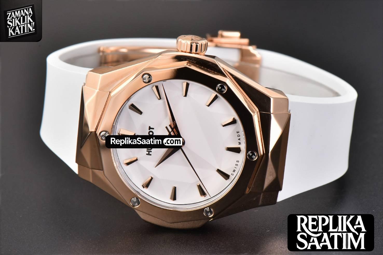 Classic Fusion Orlinski 40mm APSF RG White Faceted Dial White Rubber Strap A2892 -10
