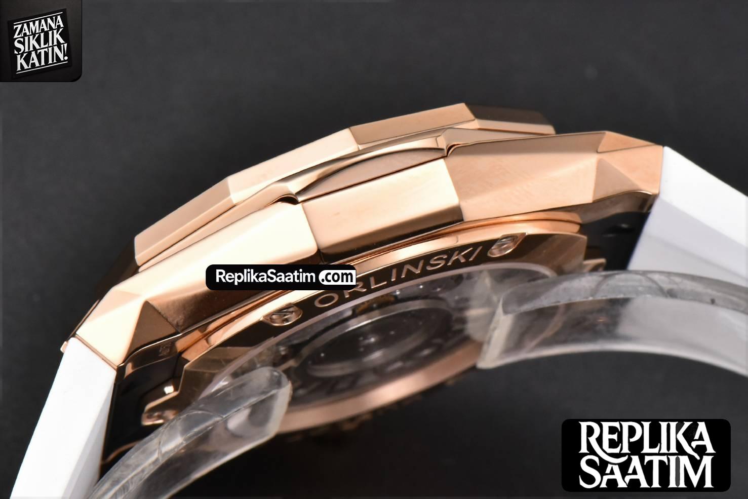 Classic Fusion Orlinski 40mm APSF RG White Faceted Dial White Rubber Strap A2892 -12