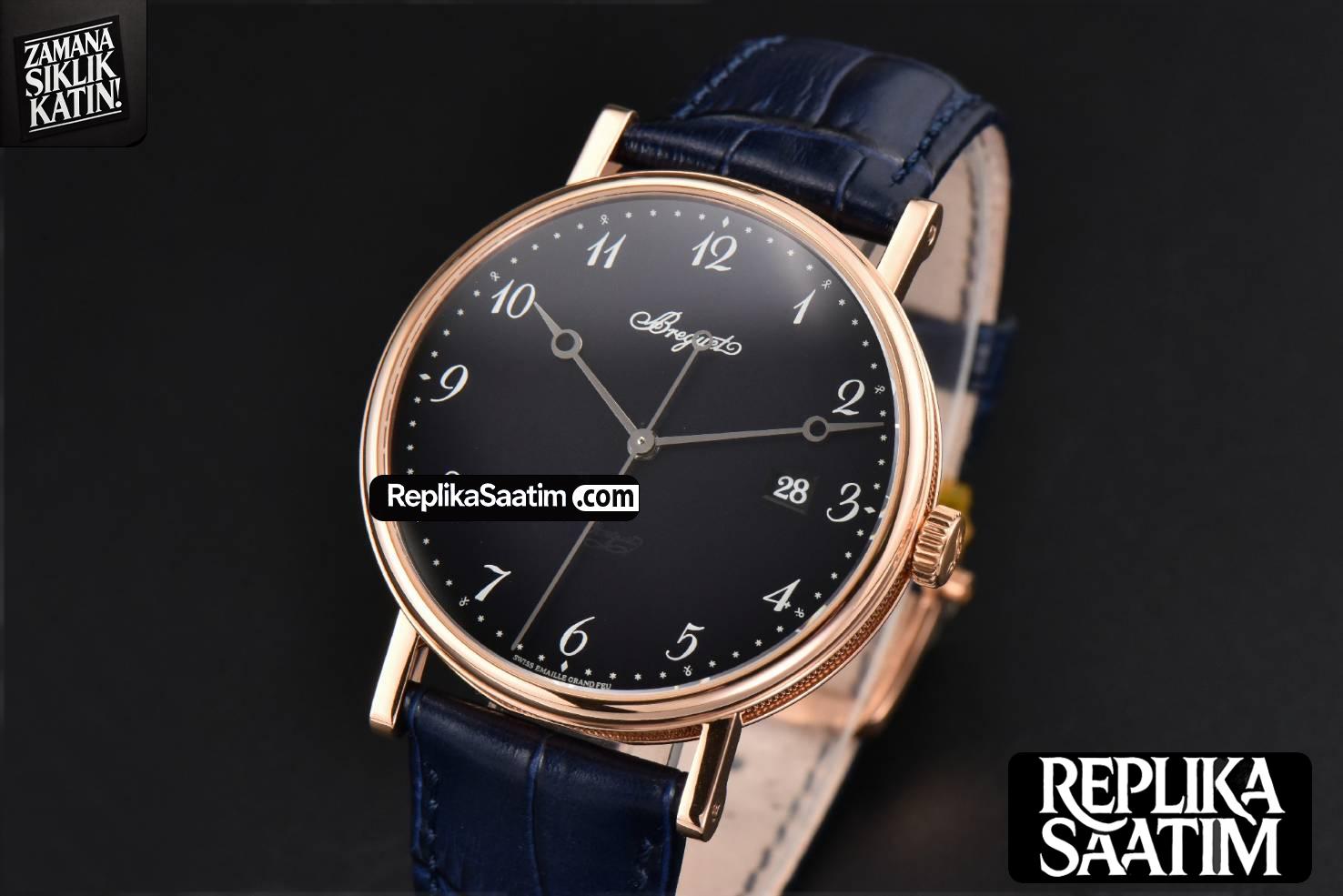 Classique 5177 40.5mm LTF RG Black Dial Digital Marker Blue Leather Strap MY9015 -03