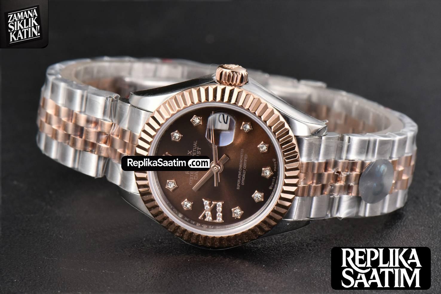 DateJust 28MM Ladies WF RG/SS Brown Dial Diamond Roma Marker Jubilee Bracelet A2236 -15