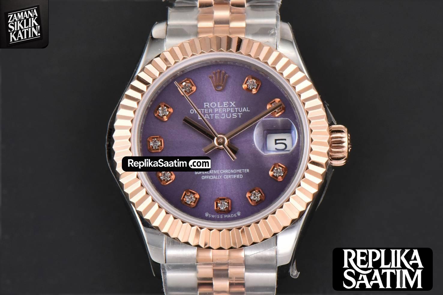 DateJust 28MM Ladies WF RG/SS Purple Dial Diamond Marker Jubilee Bracelet A2236 -01