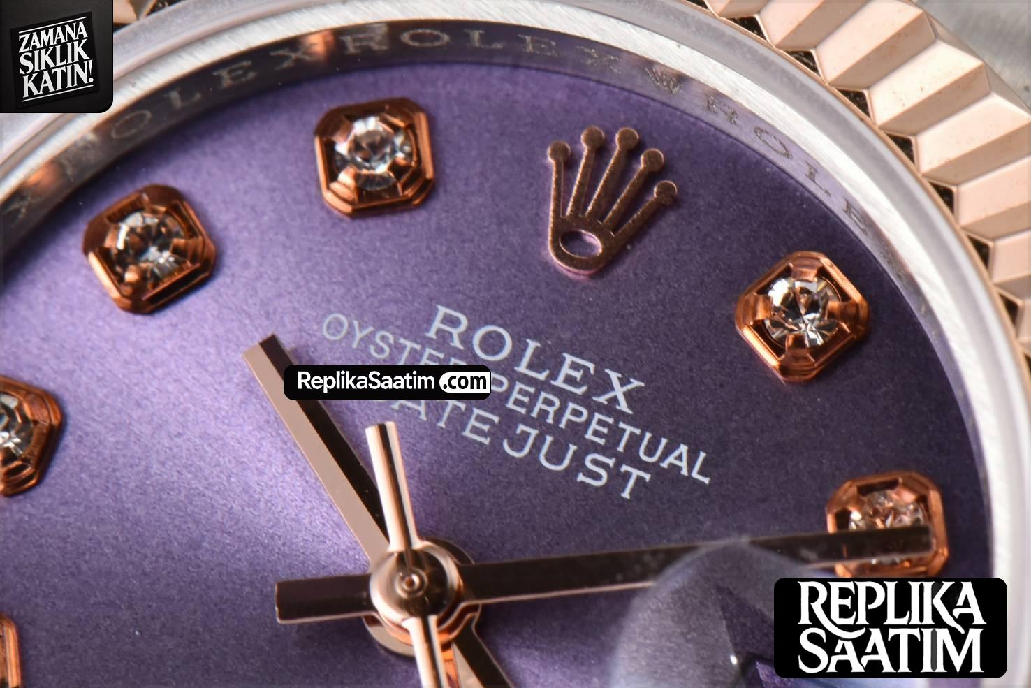 DateJust 28MM Ladies WF RG/SS Purple Dial Diamond Marker Jubilee Bracelet A2236 -05