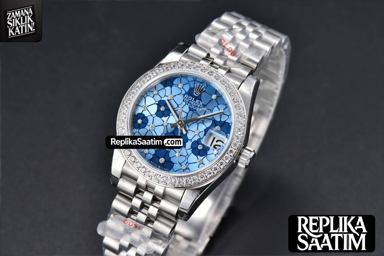DateJust 31MM 904L GMF Diamond Bezel Blue Flowers Dial Jubilee Bracelet A2824 -04