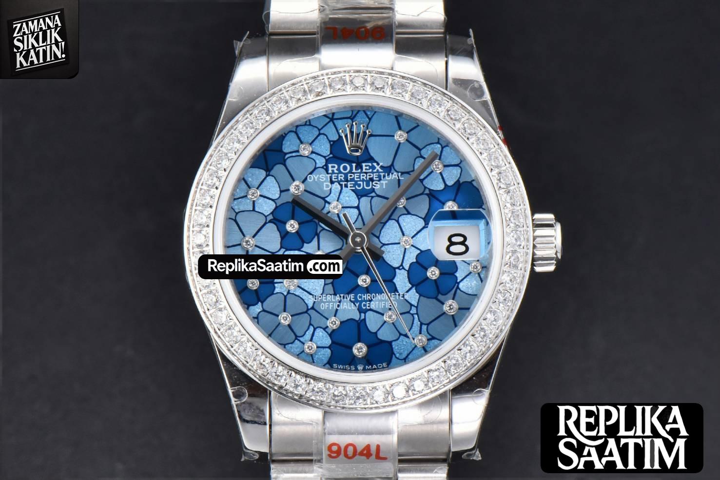 DateJust 31MM 904L GMF Diamond Bezel Blue Flowers Dial Oyster Bracelet A2824 -01