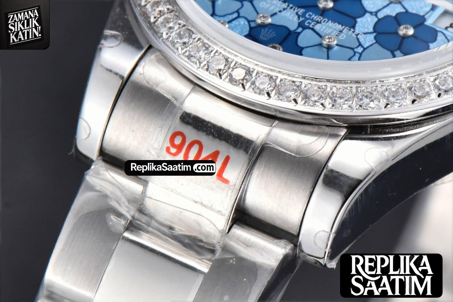 DateJust 31MM 904L GMF Diamond Bezel Blue Flowers Dial Oyster Bracelet A2824 -10