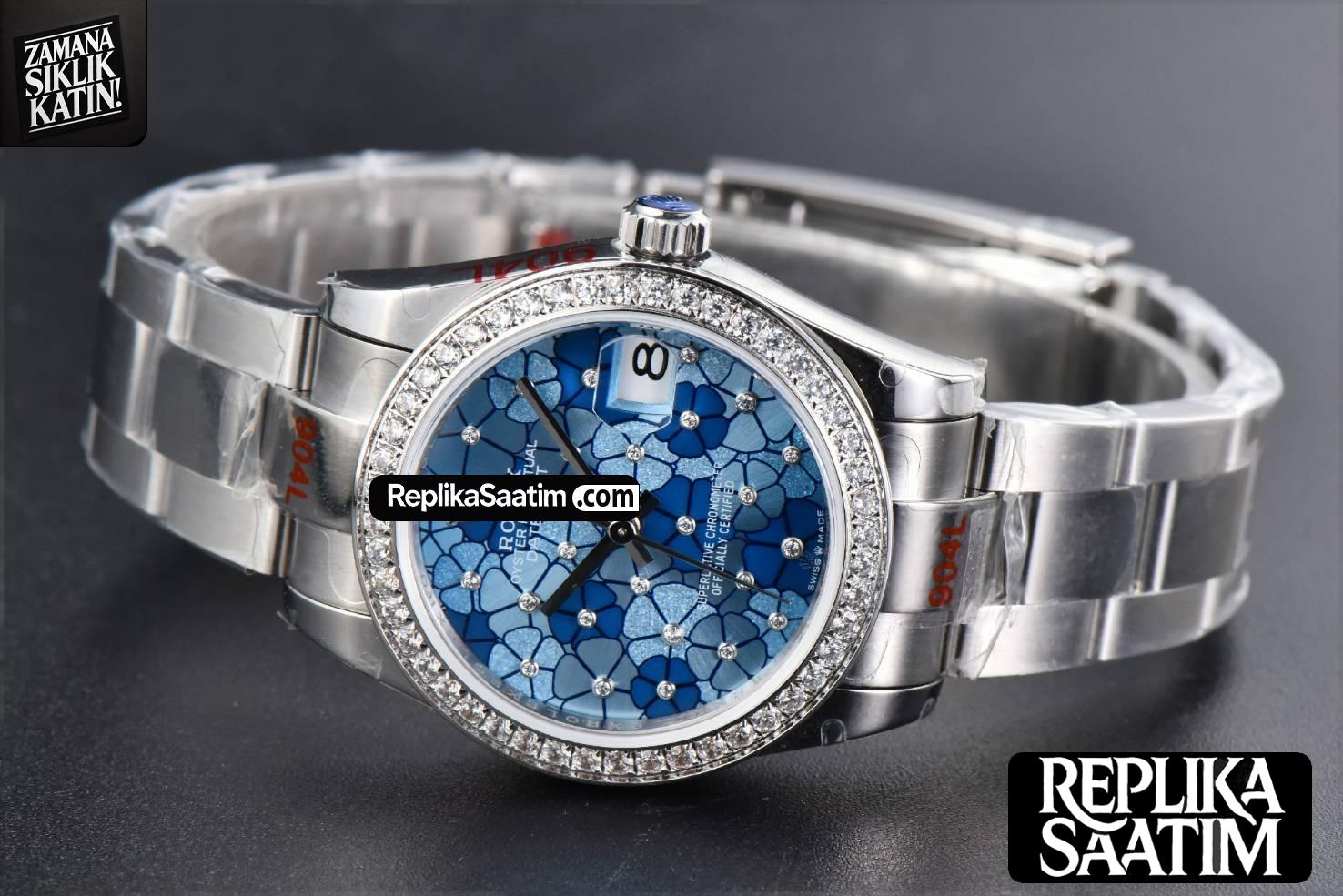 DateJust 31MM 904L GMF Diamond Bezel Blue Flowers Dial Oyster Bracelet A2824 -15