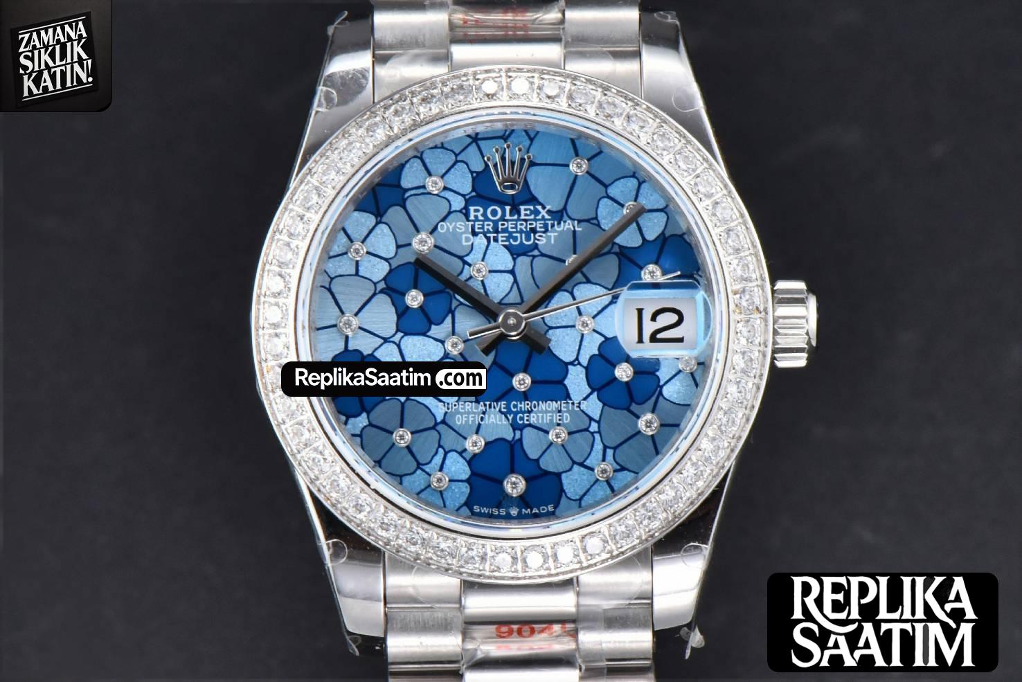 DateJust 31MM 904L GMF Diamond Bezel Blue Flowers Dial President Bracelet A2824 -01