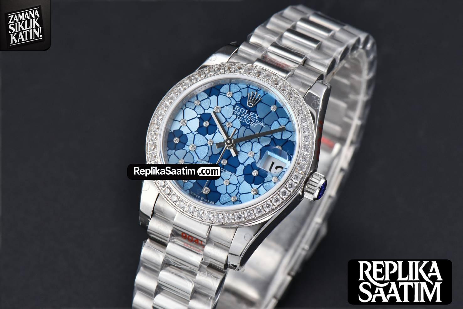 DateJust 31MM 904L GMF Diamond Bezel Blue Flowers Dial President Bracelet A2824 -04