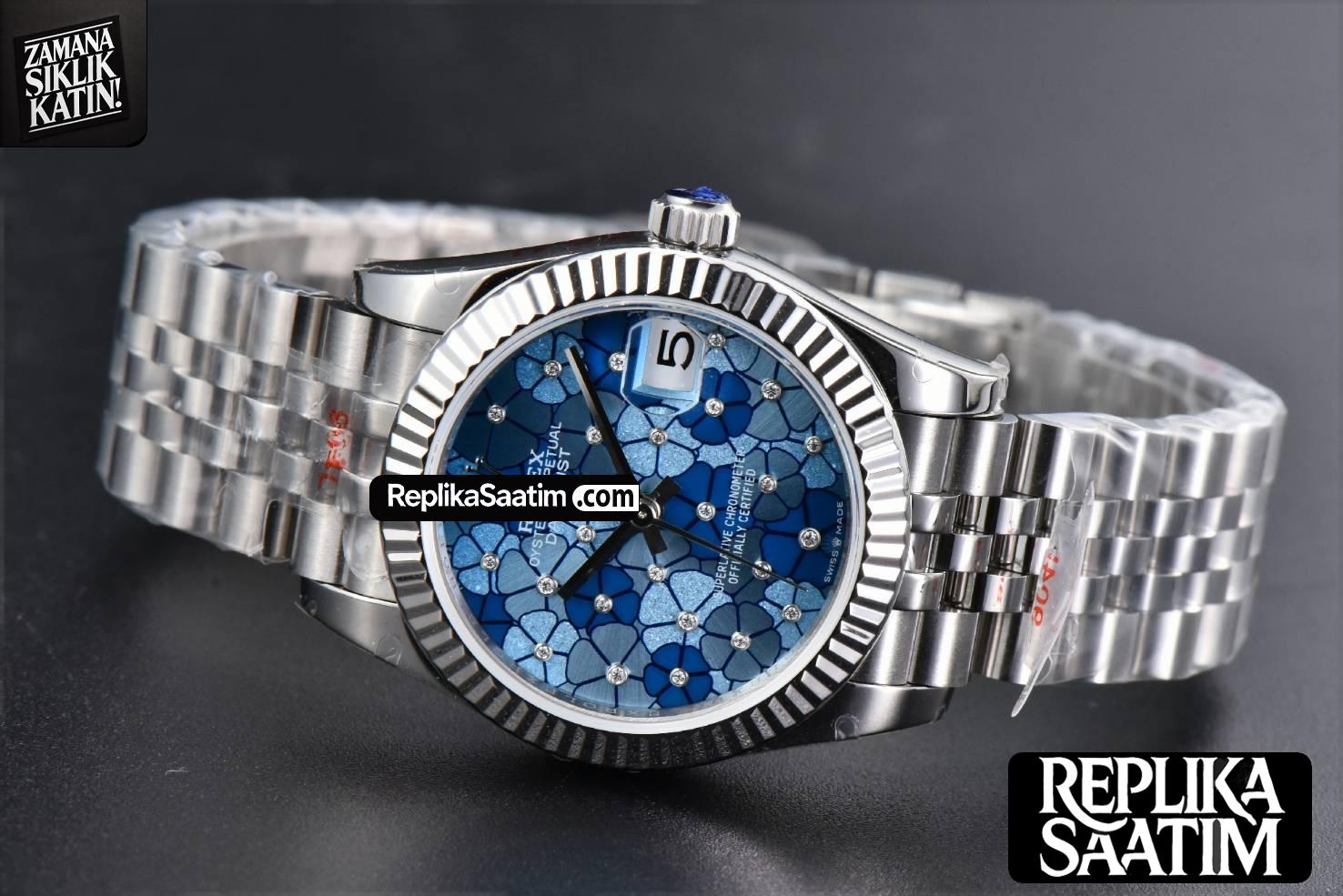 DateJust 31MM 904L GMF Fluted Bezel Blue Flowers Dial Jubilee Bracelet A2824 -15