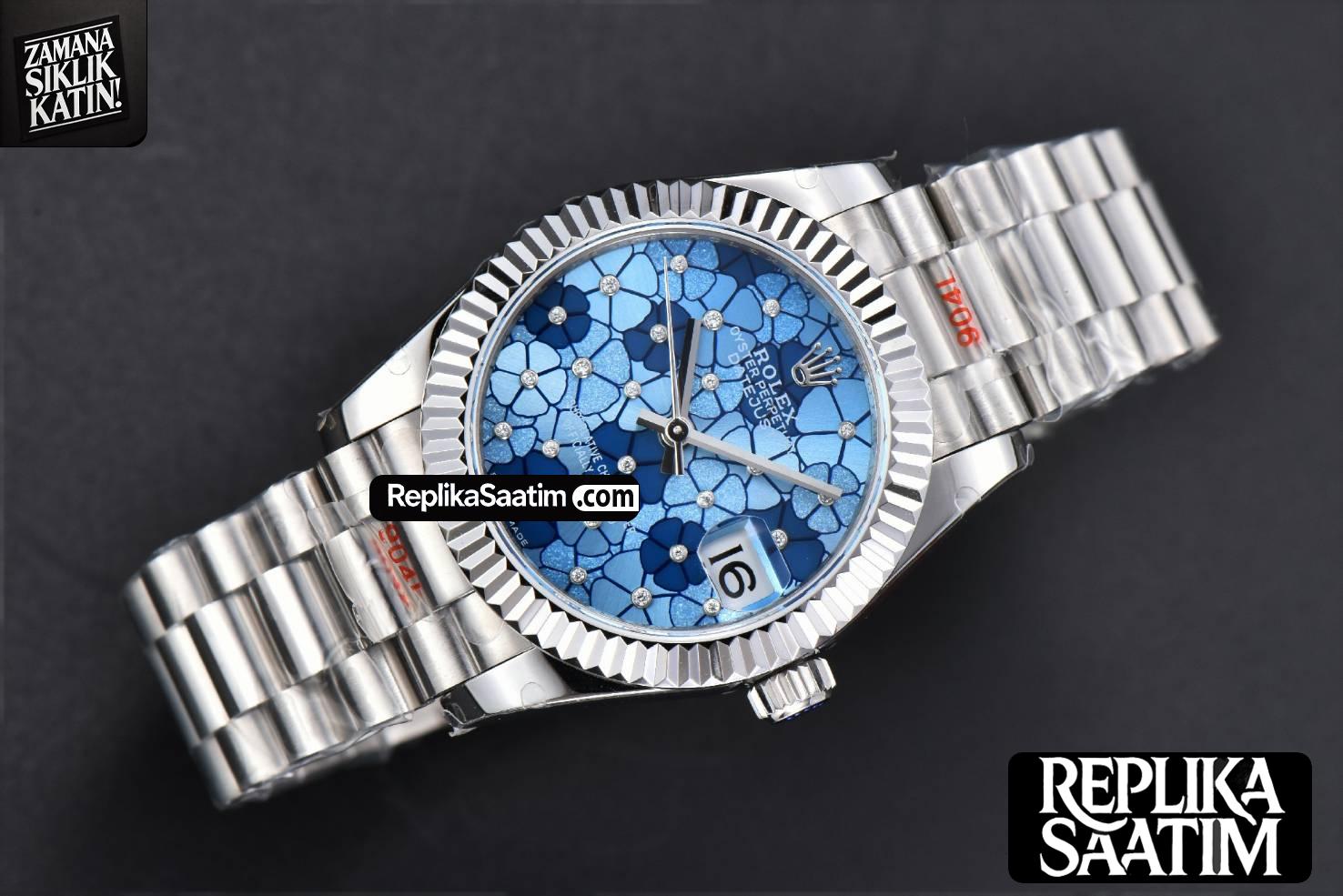 DateJust 31MM 904L GMF Fluted Bezel Blue Flowers Dial President Bracelet A2824 -03